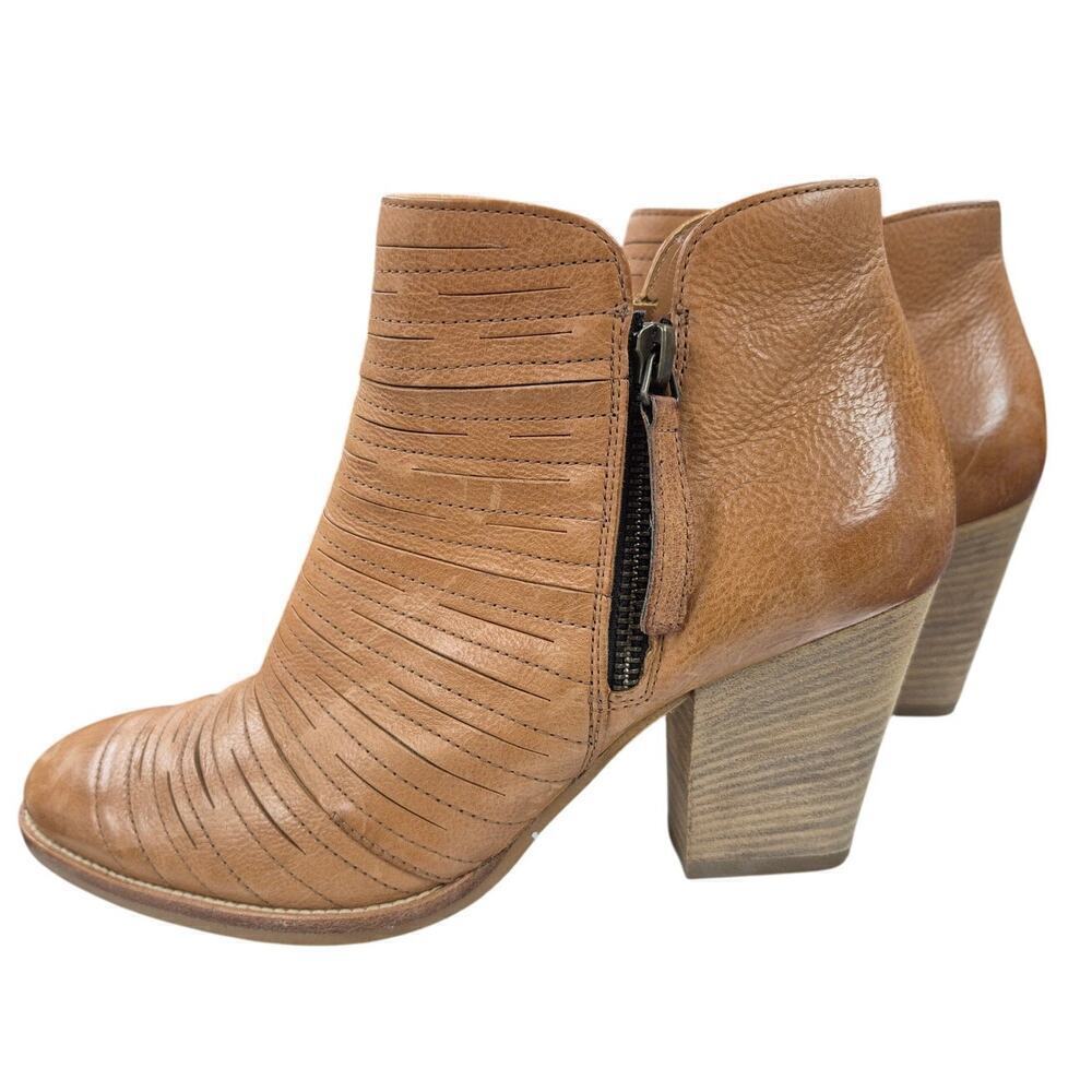 Paul Green Malibu Sliced Zip Bootie Chunky Tan Leather sz 5 Excellent
